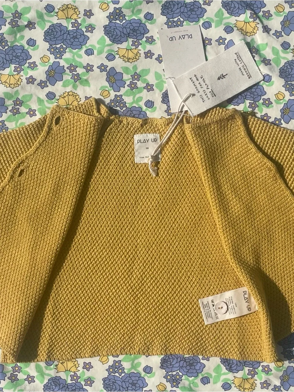 BNWT Play Up Organic Cotton Waffle Knit Baby Cardigan - Mustard Yellow 9M